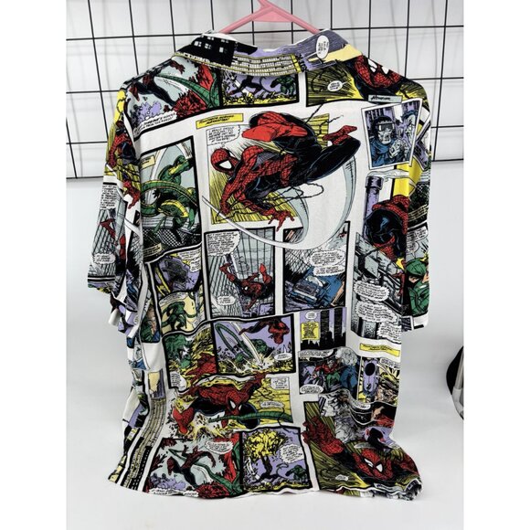 Marvel Spider-Man Comic Print Button-Up Shirt LG Rayon - Picture 3 of 5